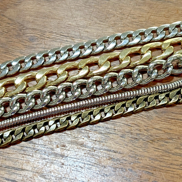 Jenny Byrd Multi Chain Bracelet Silver Gold Bronze Mixed Metal Statement Jewelry - Picture 3 of 5